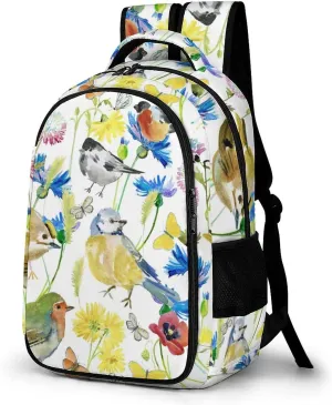 Watercolor Forest Birds Laptop Backpack Spring Flowers Twig Travel Bags Daypack Durable Work Camping Hiking Back Packs for Women Men