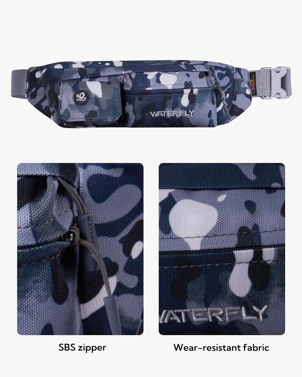 WATERFLY Fanny Pack for Women Men Water Resistant Small Waist Pouch Slim Belt Bag with 4 Pockets for Running Travelling Hiking Walking Lightweight Crossbody Chest Bag Fit All Phones…