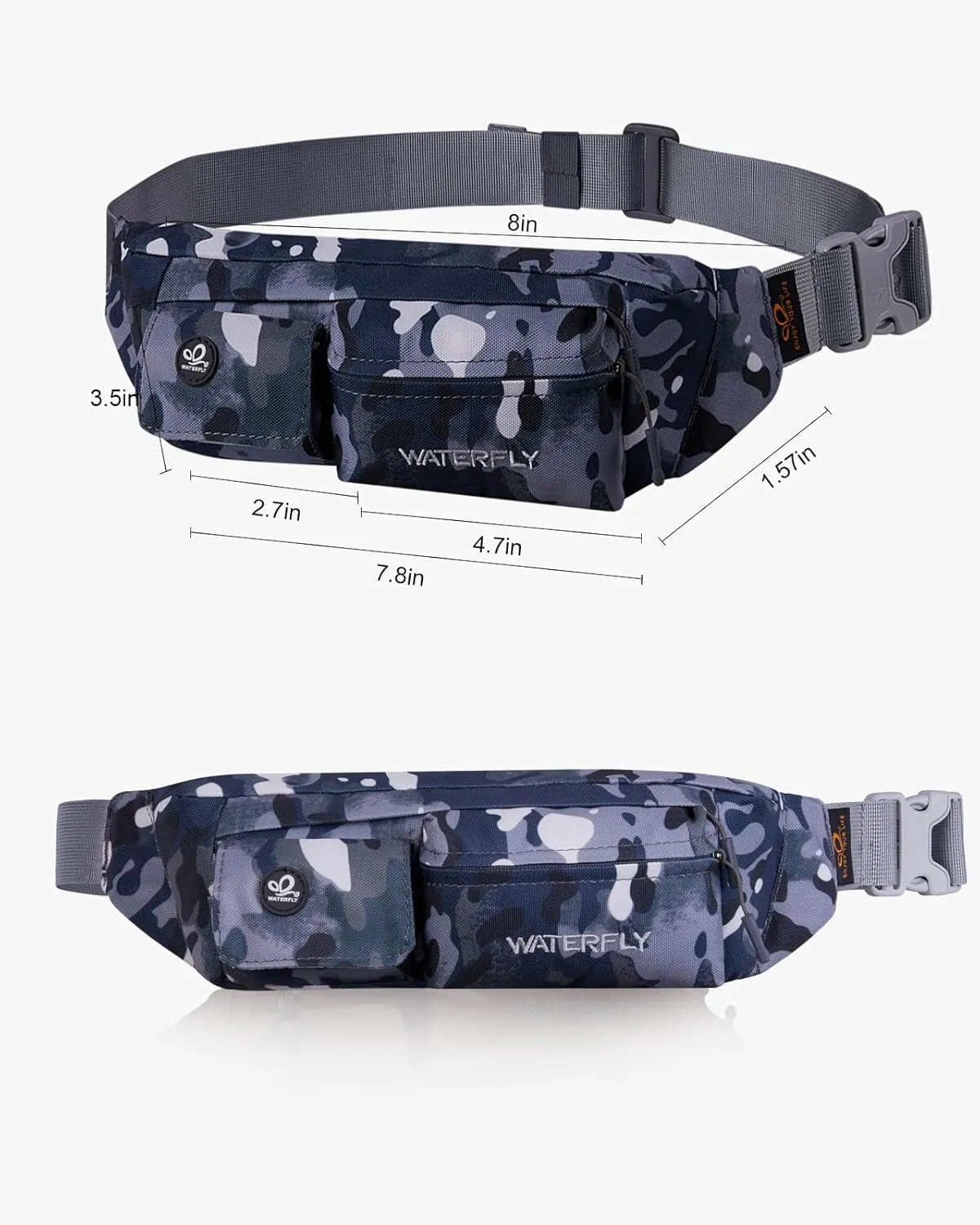 WATERFLY Fanny Pack for Women Men Water Resistant Small Waist Pouch Slim Belt Bag with 4 Pockets for Running Travelling Hiking Walking Lightweight Crossbody Chest Bag Fit All Phones…