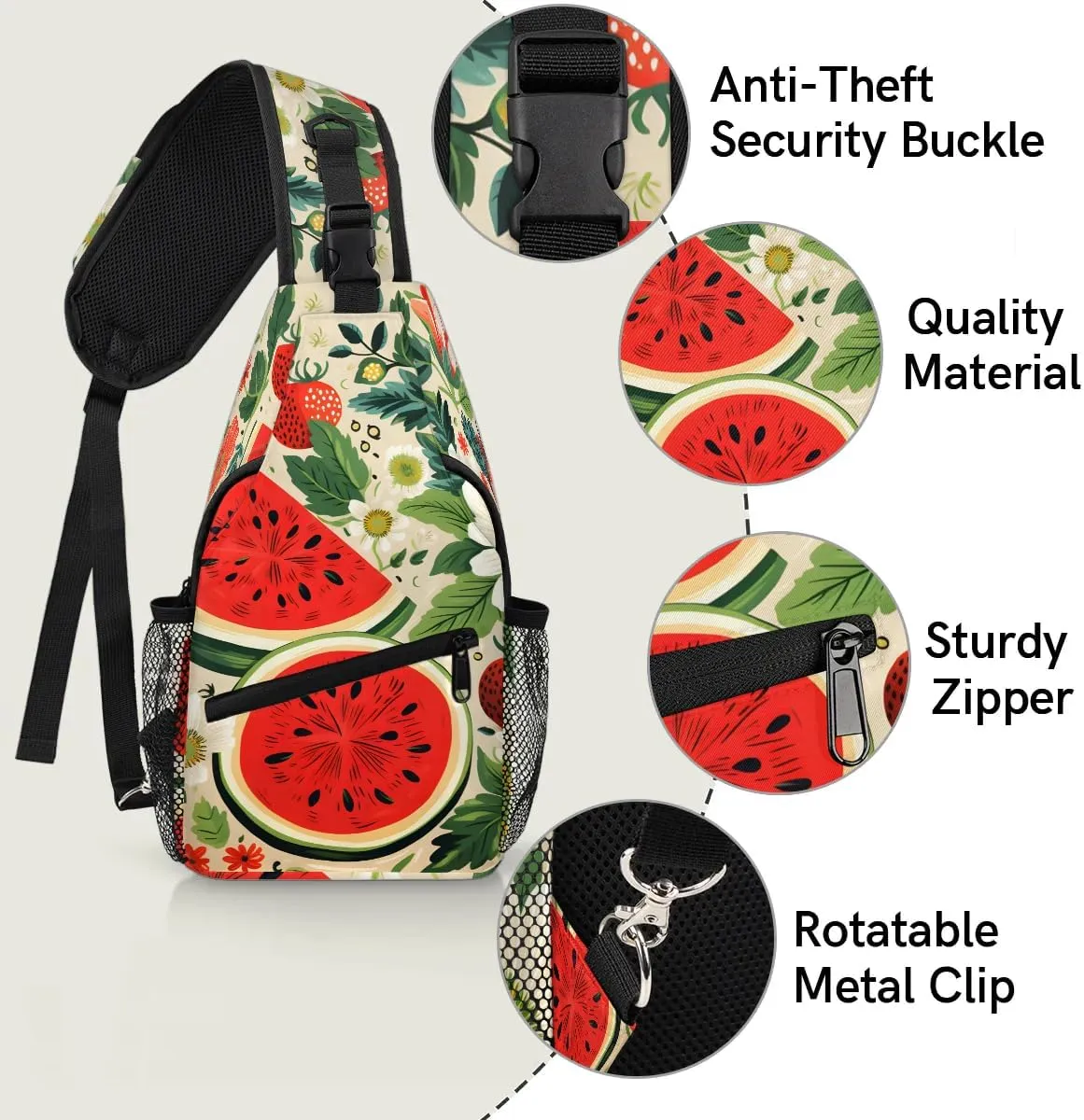 Watermelon Fruit Pattern Sling Bag for Women Men, Waterproof Crossbody Sling Backpack Travel Outdoor Sports Chest Bag