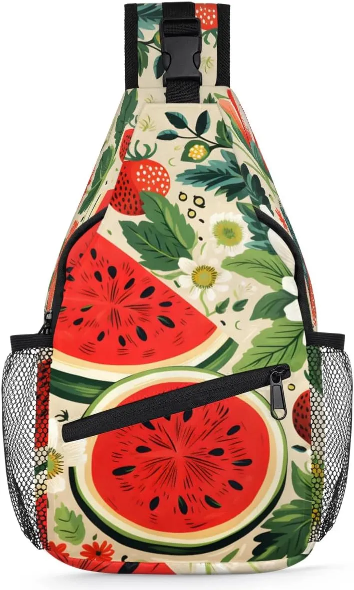 Watermelon Fruit Pattern Sling Bag for Women Men, Waterproof Crossbody Sling Backpack Travel Outdoor Sports Chest Bag