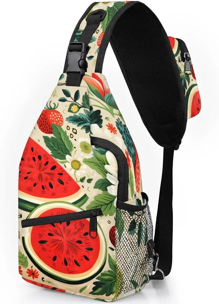 Watermelon Fruit Pattern Sling Bag for Women Men, Waterproof Crossbody Sling Backpack Travel Outdoor Sports Chest Bag