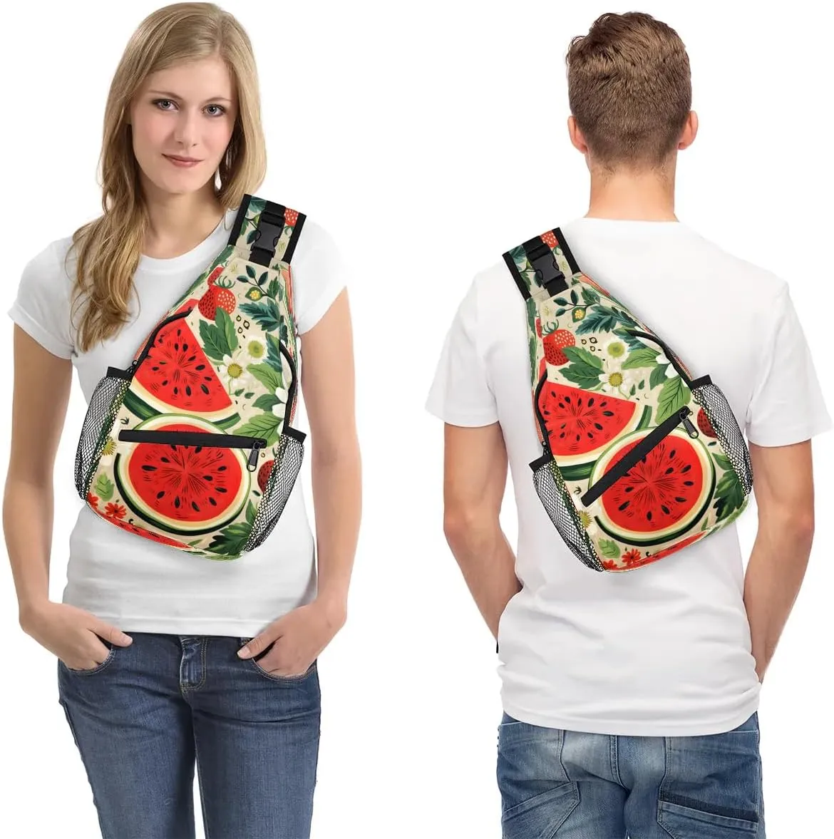 Watermelon Fruit Pattern Sling Bag for Women Men, Waterproof Crossbody Sling Backpack Travel Outdoor Sports Chest Bag
