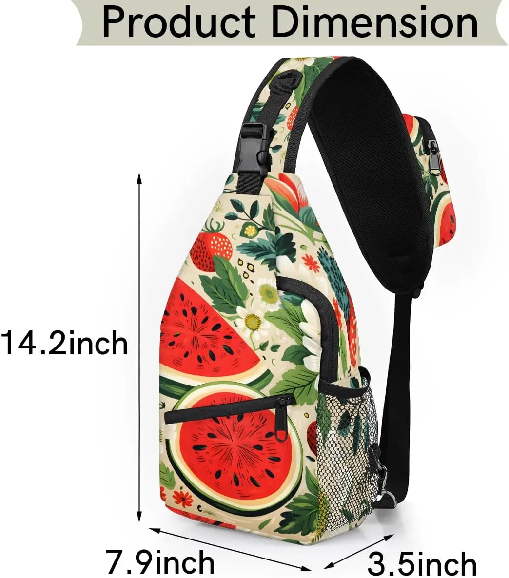 Watermelon Fruit Pattern Sling Bag for Women Men, Waterproof Crossbody Sling Backpack Travel Outdoor Sports Chest Bag