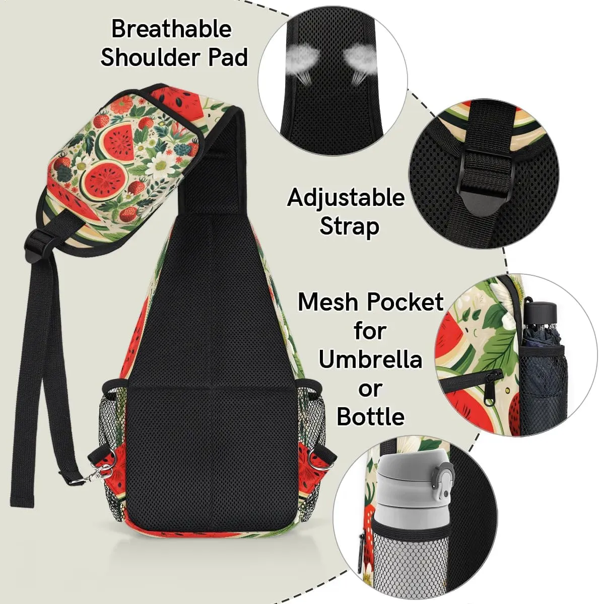 Watermelon Fruit Pattern Sling Bag for Women Men, Waterproof Crossbody Sling Backpack Travel Outdoor Sports Chest Bag