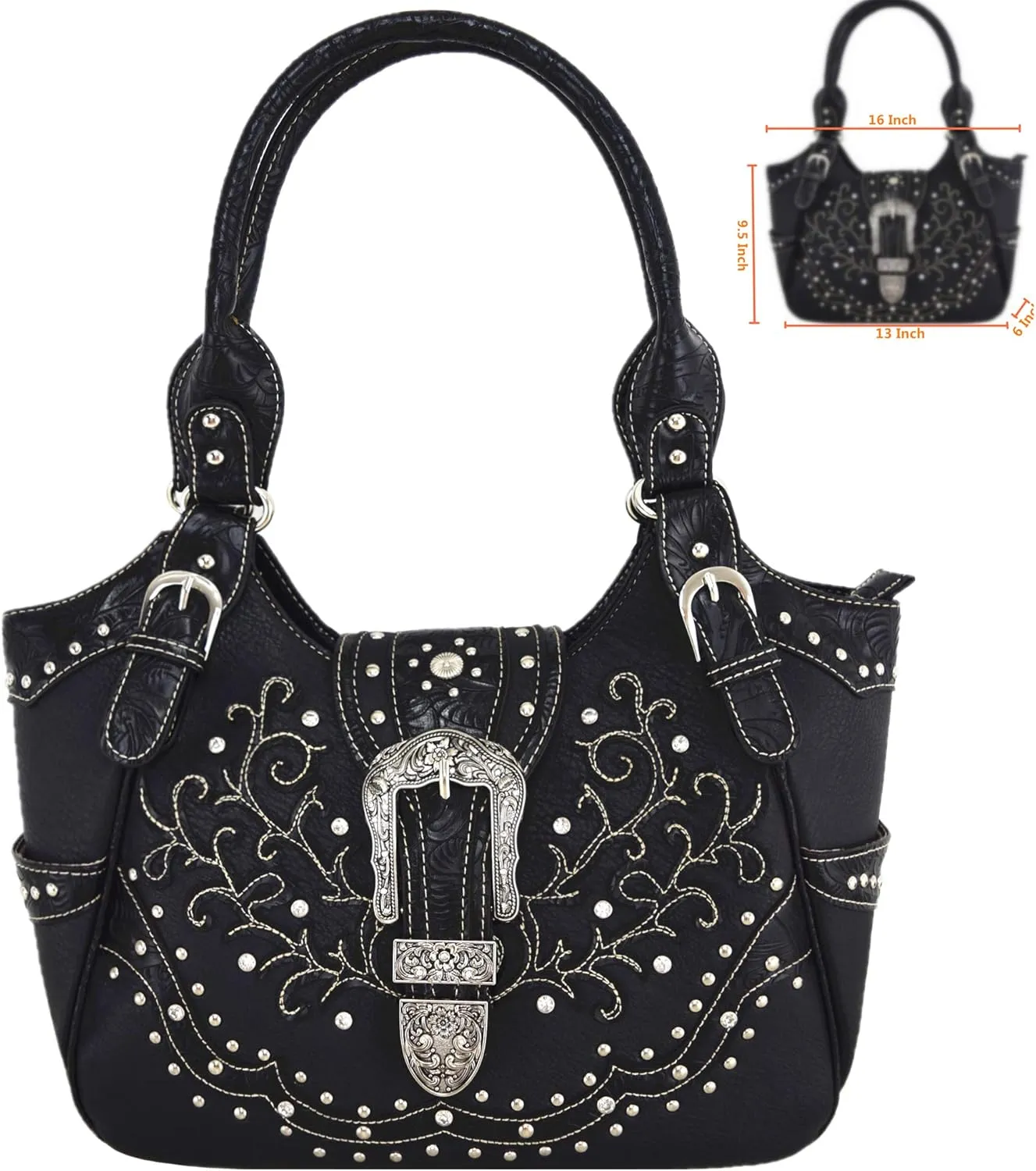Western Style Tooled Leather Buckle Concealed Carry Purse Country Handbag Women Shoulder Bag Wallet Set