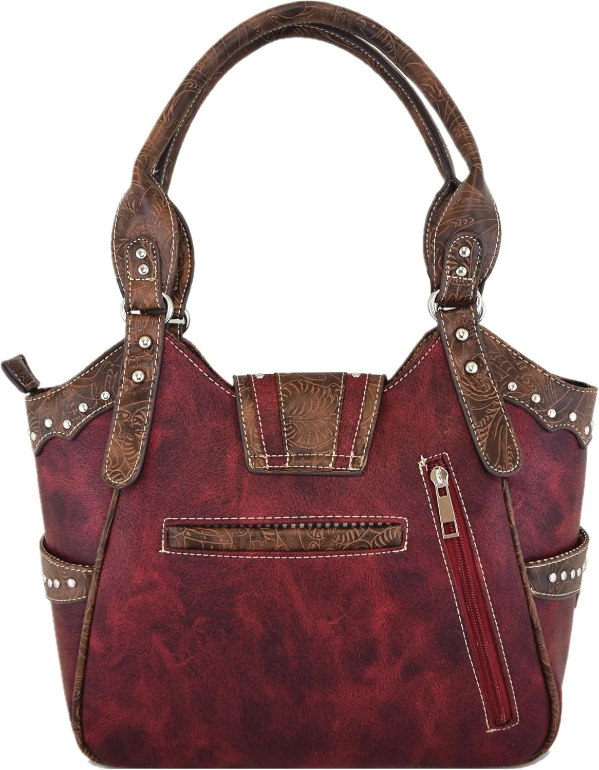 Western Style Tooled Leather Buckle Concealed Carry Purse Country Handbag Women Shoulder Bag Wallet Set
