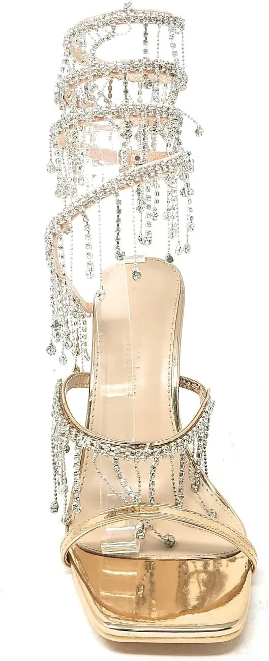 Wild Diva Women's Narala-51 Chandelier Embellished Rhinestone Spiral Coil Wrap Around Stiletto Heels