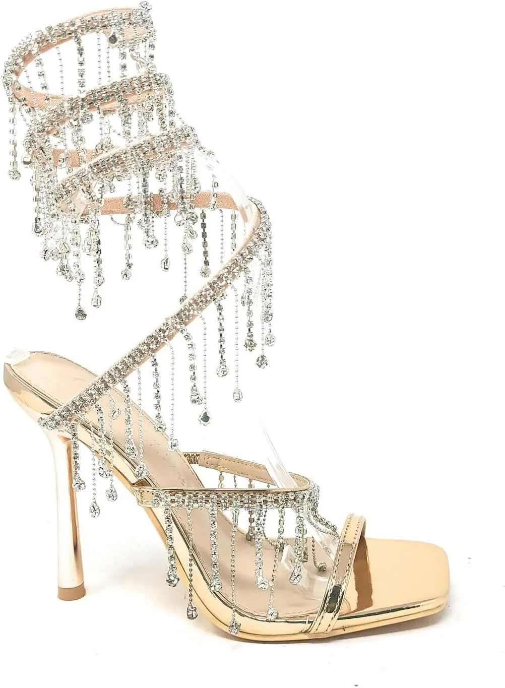 Wild Diva Women's Narala-51 Chandelier Embellished Rhinestone Spiral Coil Wrap Around Stiletto Heels