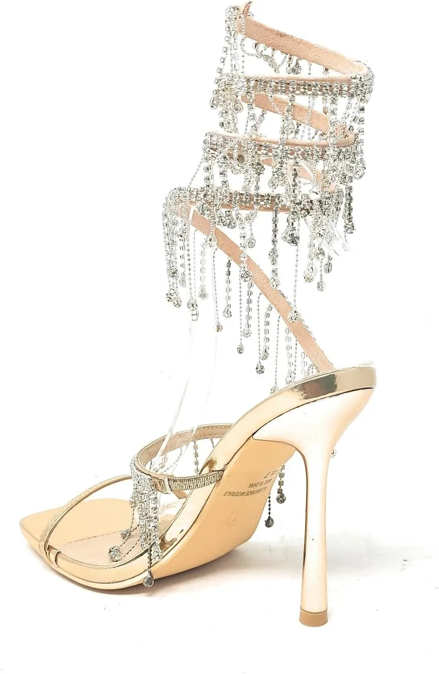 Wild Diva Women's Narala-51 Chandelier Embellished Rhinestone Spiral Coil Wrap Around Stiletto Heels