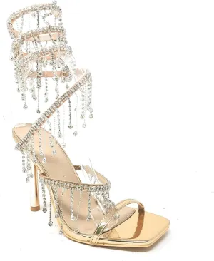 Wild Diva Women's Narala-51 Chandelier Embellished Rhinestone Spiral Coil Wrap Around Stiletto Heels