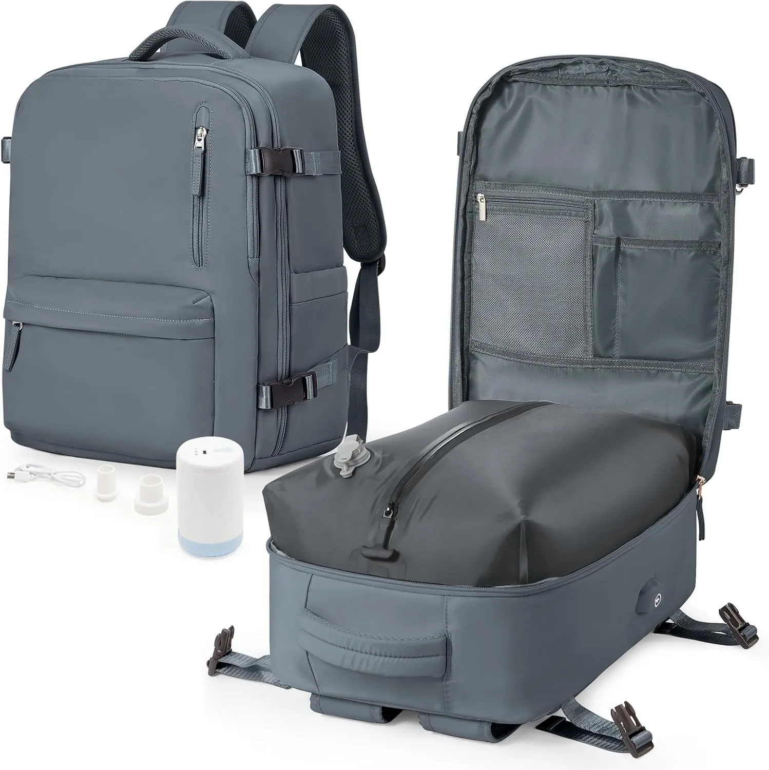 winspansy Large Storage Vacuum Compression Travel Backpack Seal Bags with Pump Clothing 18x14x8 Personal Item Work Carry on Business Vacpack College Airback Laptop Backpack for Women Men Greyish blue