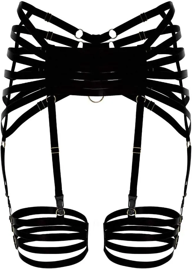 Woman body harness garter Punk gothic belt Leg strap Lingerie cage Plus size Stretchy fabric