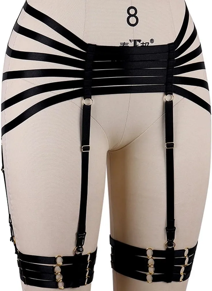 Woman body harness garter Punk gothic belt Leg strap Lingerie cage Plus size Stretchy fabric