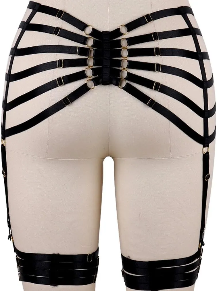 Woman body harness garter Punk gothic belt Leg strap Lingerie cage Plus size Stretchy fabric