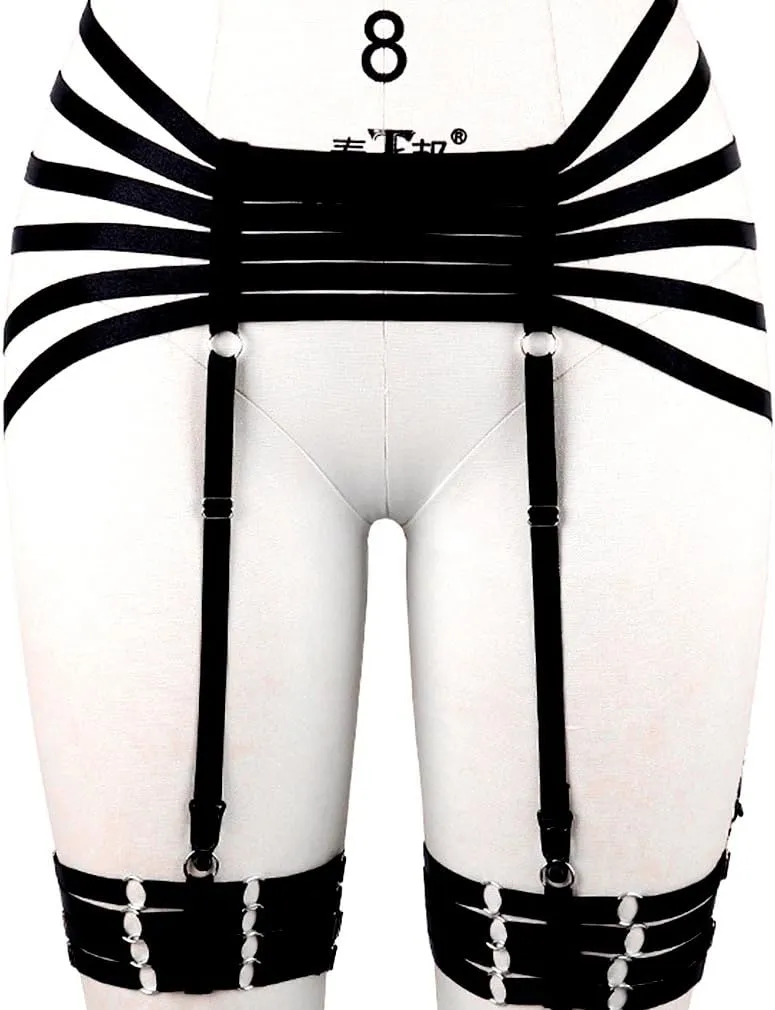 Woman body harness garter Punk gothic belt Leg strap Lingerie cage Plus size Stretchy fabric