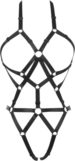 Women Body Harness Bra Set: Strappy Lingerie Set, Adjustable Cupless Cage Bra,Eastic Punk Gothic Strap Harness Belt