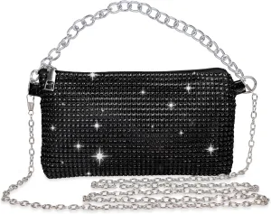 Women Crossbody Bag Rhinestone Bling Evening Clutch Bag,Ladies Handbag Glitter Messenger Bag Sparkly Rhinestone Purses,Women's Bling Shoulder Bags for Banquet Wedding Party,Black