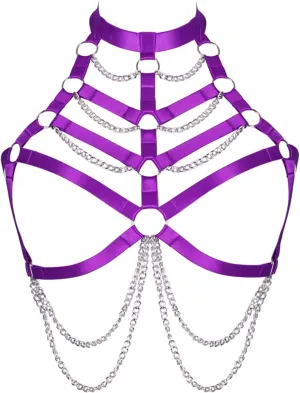 Women Plus Size Body Chain Punk Gothic Harness Bra Tops Cage Hollow Out Halter Belt Halloween Rave Clothing