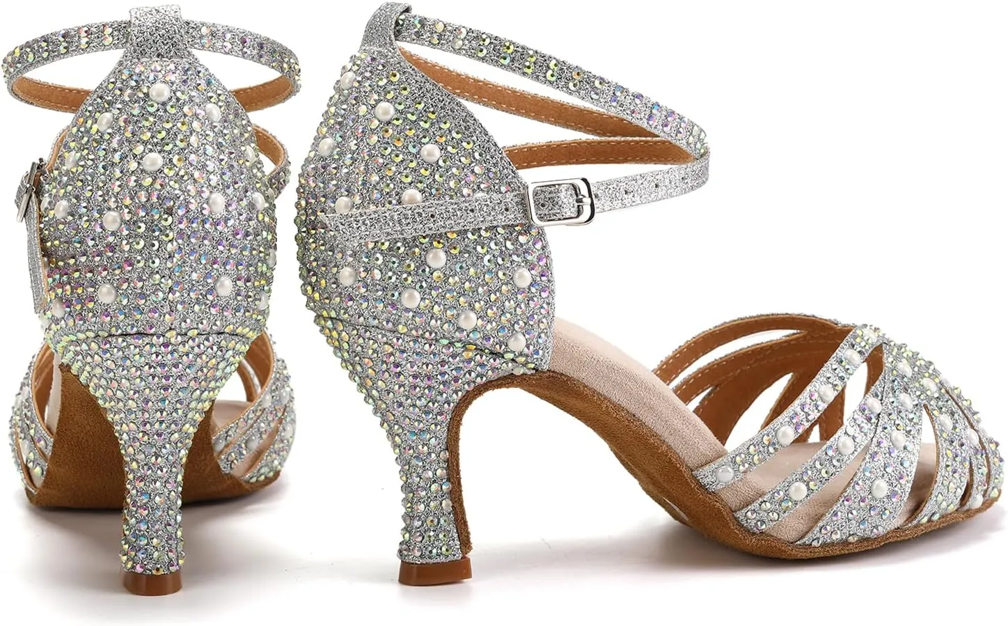 Women Rhinestones Ballroom Dance Shoes Latin Salsa Bachata Practice Performance Dancer Dancing Shoes, Model QRX-L506-7.5