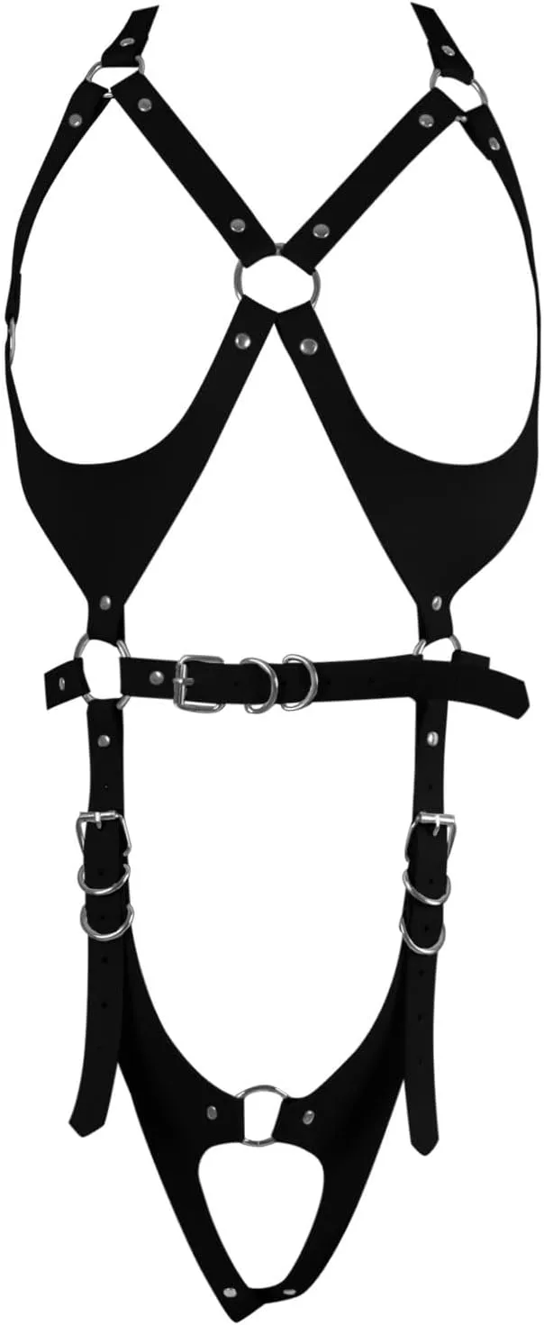 Women Sexy Cupless Cage Bra Set Elastic Lingerie for Women Adjustable Hollow Out Strappy Strap Belt Teddy Bodysuit