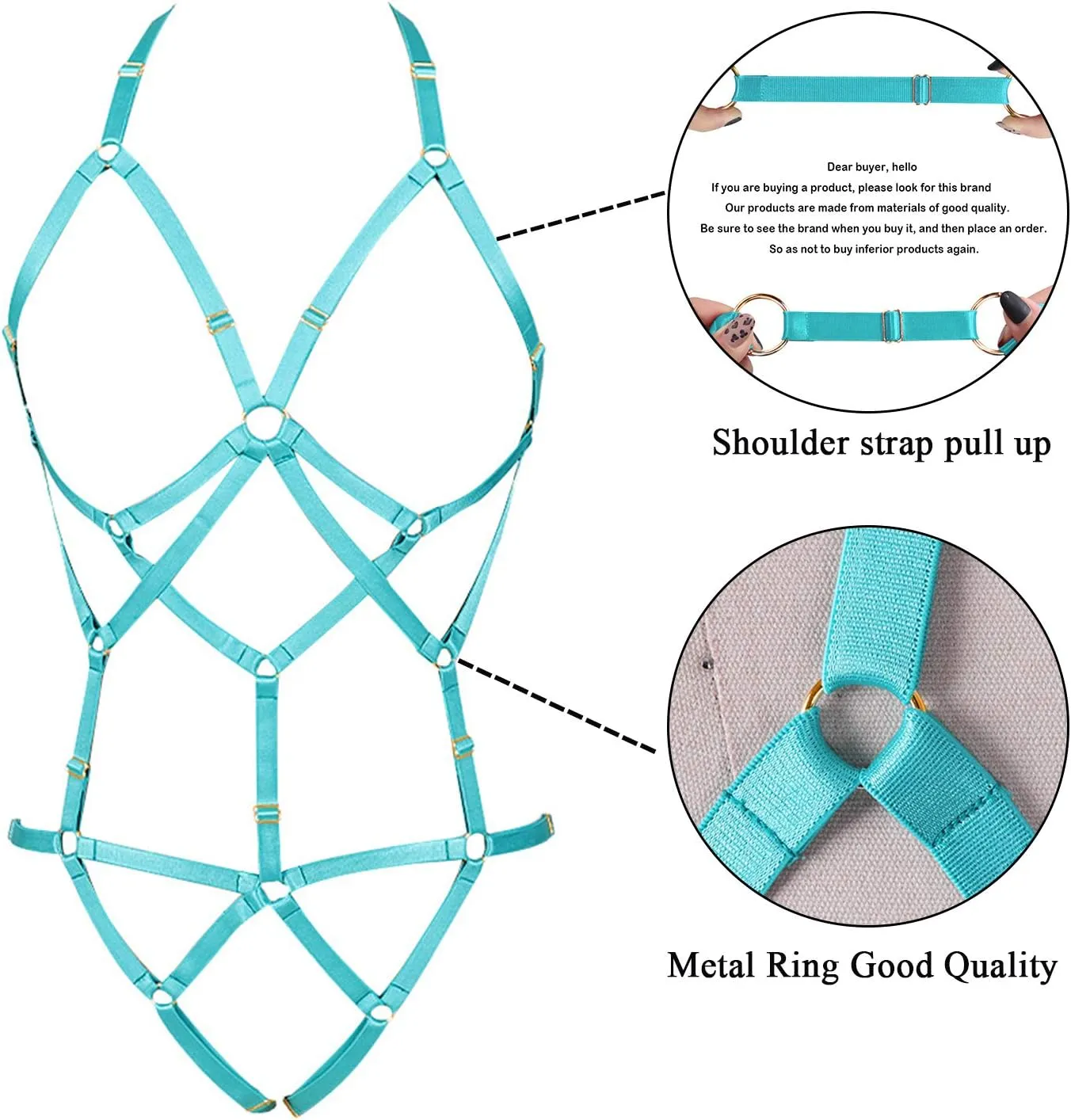 Women Strappy Full Body Harness Lingerie Garter Belt Set Plus Size Waist Hollow Crop Tops Bra Punk Gothic Festival Wear