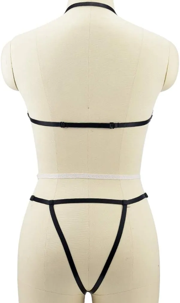 Women Strappy Full Body Harness Lingerie Garter Belt Set Plus Size Waist Hollow Crop Tops Bra Punk Gothic Festival Wear