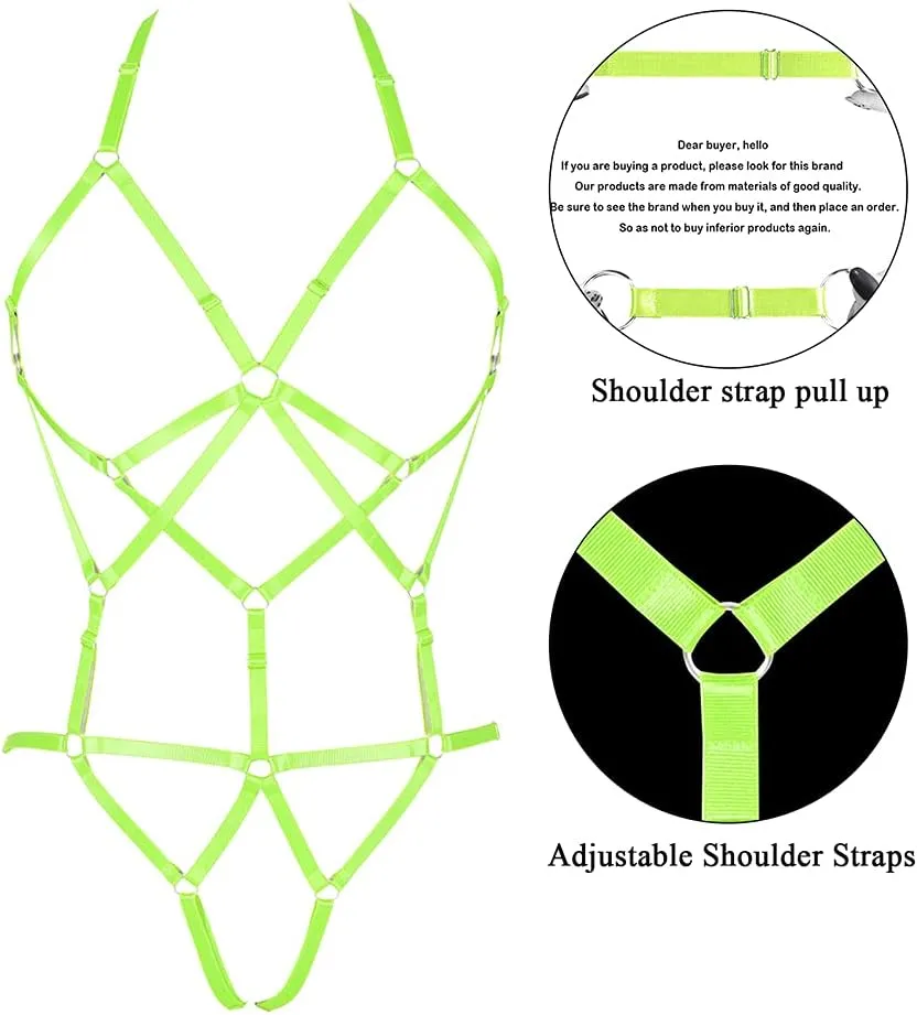 Women Strappy Full Body Harness Lingerie Garter Belt Set Plus Size Waist Hollow Crop Tops Bra Punk Gothic Festival Wear
