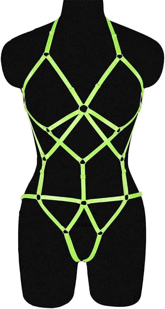 Women Strappy Full Body Harness Lingerie Garter Belt Set Plus Size Waist Hollow Crop Tops Bra Punk Gothic Festival Wear