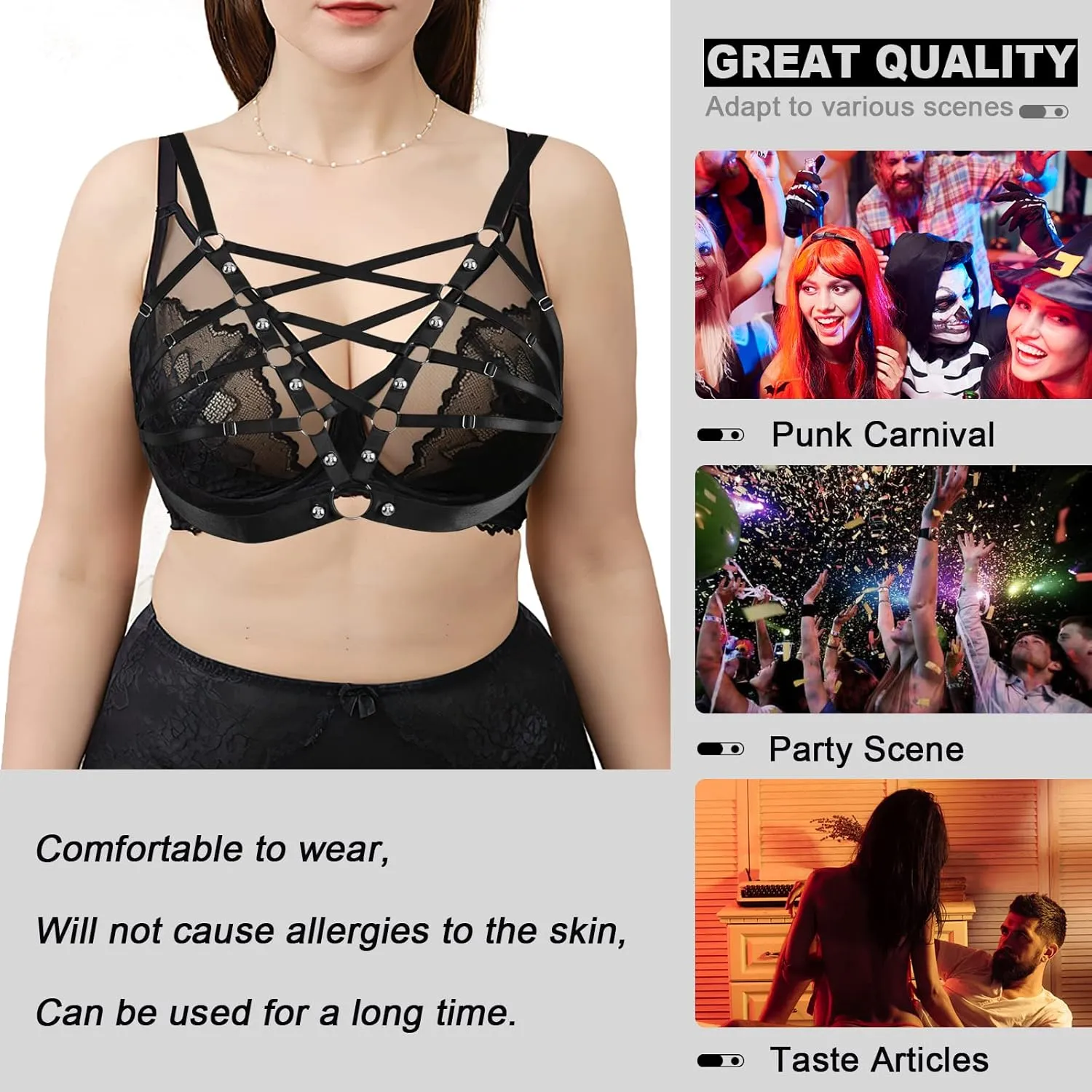 Women's Body Cage Breast Harness Belts Hollow Out Bra Strappy Plus Size Lingerie New Punk Gothic Rave Charm Tops Bras