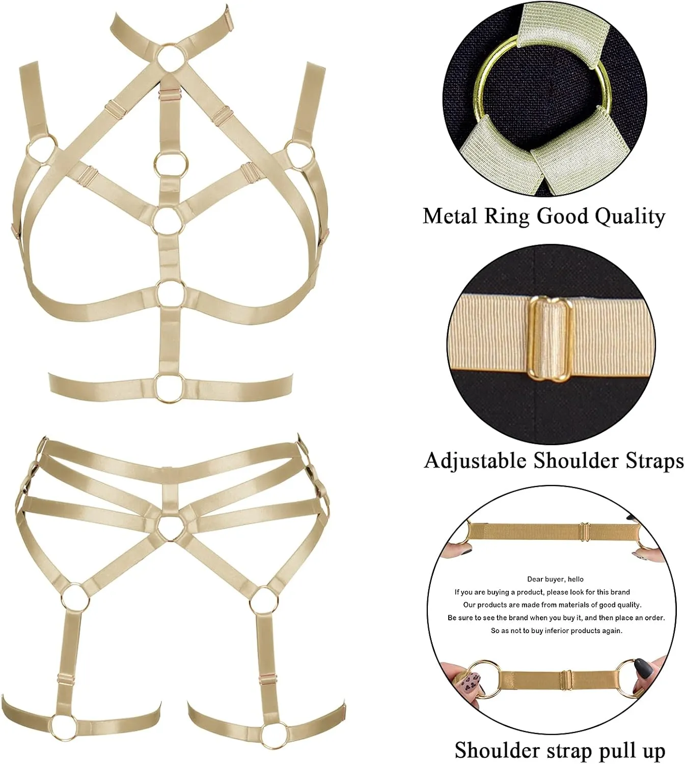 Women's Body Harness Adjustable Size Punk Gothic Bra Full Cage Garter Belt Hollow Out Belt Set Halloween Festival Rave