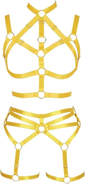 Women's Body Harness Adjustable Size Punk Gothic Bra Full Cage Garter Belt Hollow Out Belt Set Halloween Festival Rave