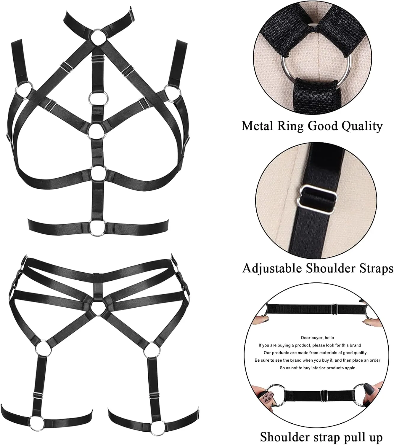 Women's Body Harness Adjustable Size Punk Gothic Bra Full Cage Garter Belt Hollow Out Belt Set Halloween Festival Rave