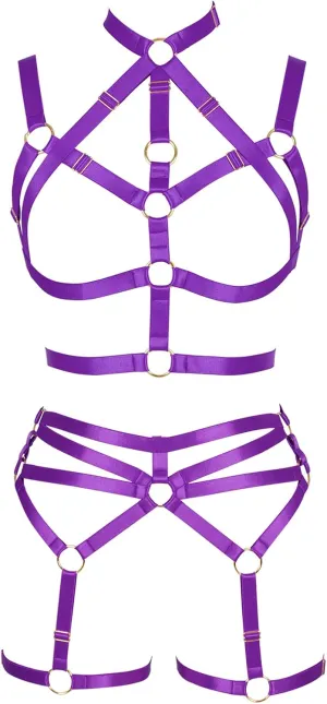 Women's Body Harness Adjustable Size Punk Gothic Bra Full Cage Garter Belt Hollow Out Belt Set Halloween Festival Rave