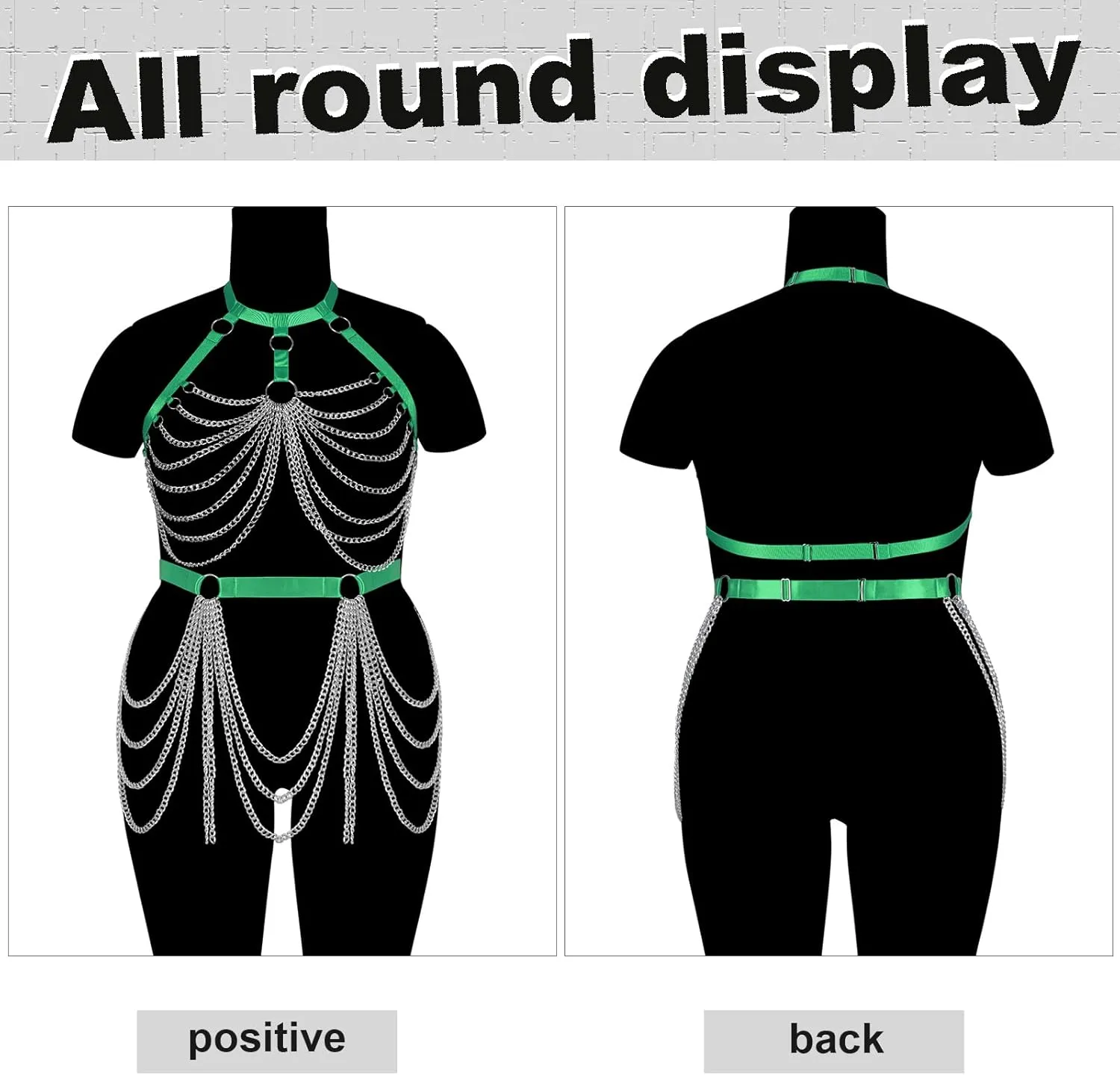 Women's Body Harness Bra Fashion Plus Size Cage Metal Chain Bra Stockings Garter Set Punk Carnival Gothic Dance Costume