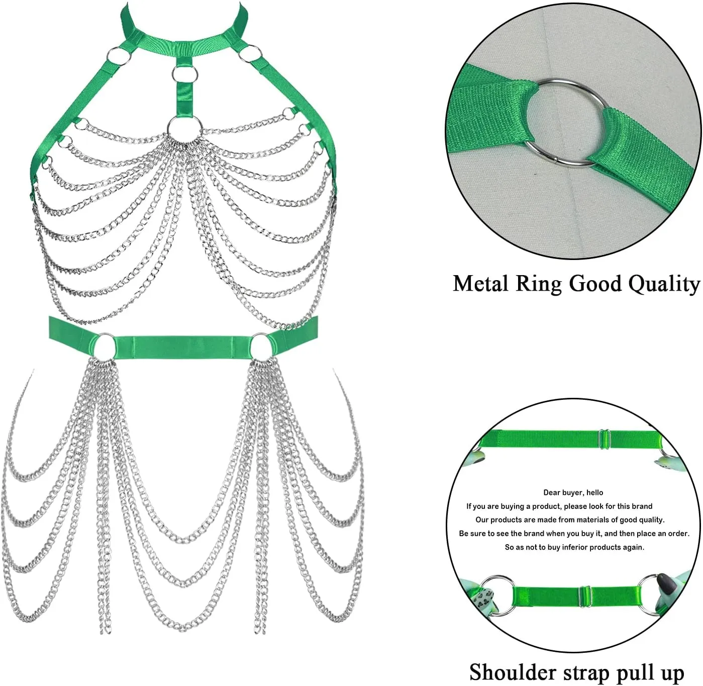 Women's Body Harness Bra Fashion Plus Size Cage Metal Chain Bra Stockings Garter Set Punk Carnival Gothic Dance Costume