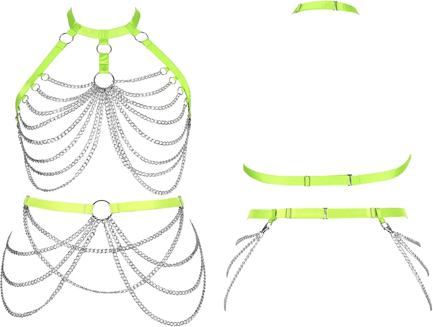 Women's Body Harness Bra Lingerie Plus Size Hollow Cage Metal Chain Bra Garter Set Carnival Punk Gothic Dance Costume