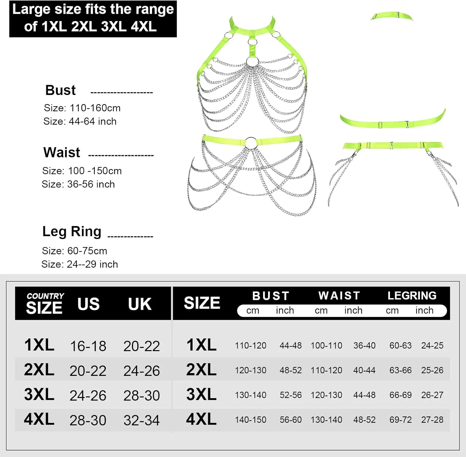 Women's Body Harness Bra Lingerie Plus Size Hollow Cage Metal Chain Bra Garter Set Carnival Punk Gothic Dance Costume