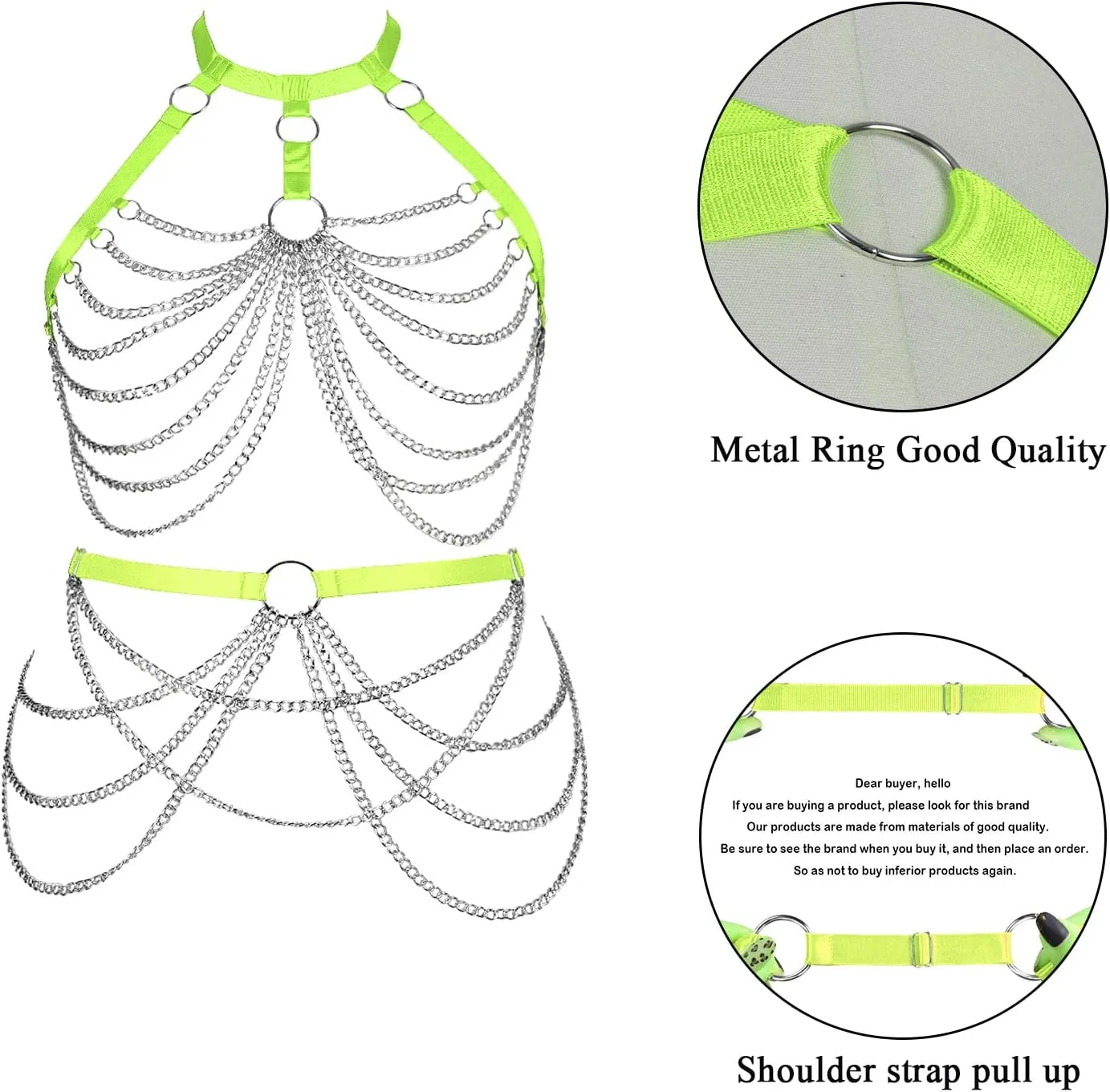 Women's Body Harness Bra Lingerie Plus Size Hollow Cage Metal Chain Bra Garter Set Carnival Punk Gothic Dance Costume