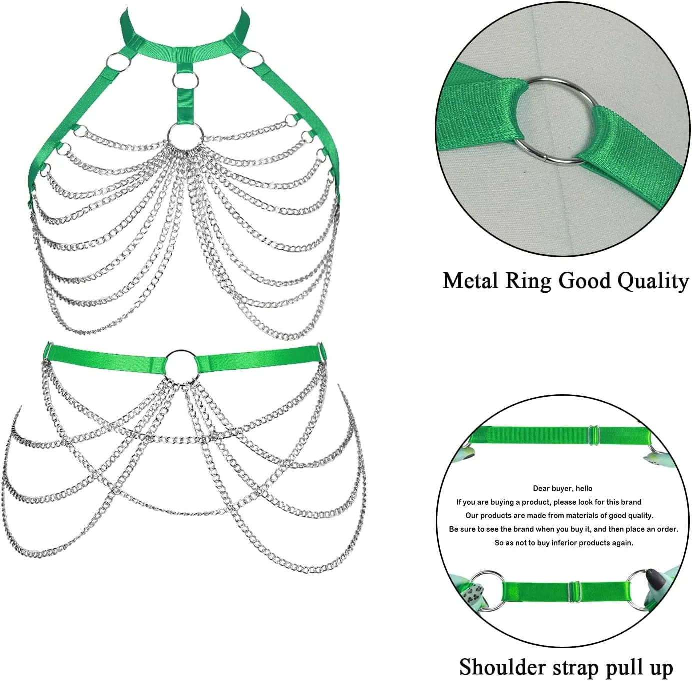 Women's Body Harness Bra Lingerie Plus Size Hollow Cage Metal Chain Bra Garter Set Carnival Punk Gothic Dance Costume