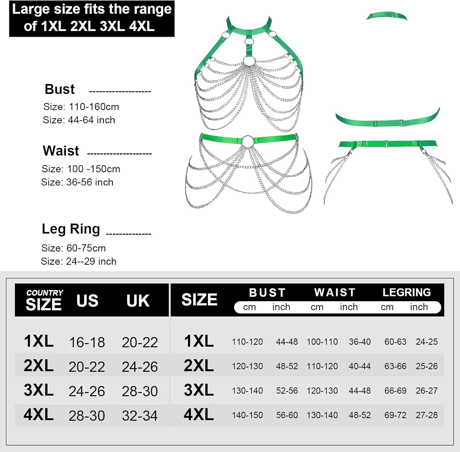 Women's Body Harness Bra Lingerie Plus Size Hollow Cage Metal Chain Bra Garter Set Carnival Punk Gothic Dance Costume
