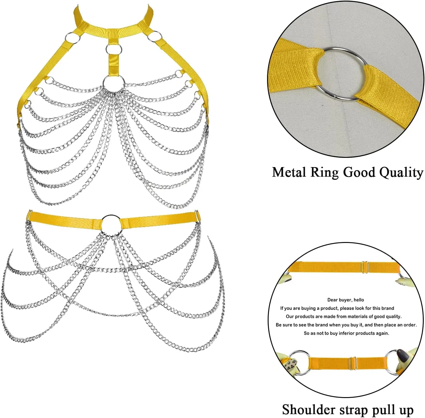 Women's Body Harness Bra Lingerie Plus Size Hollow Cage Metal Chain Bra Garter Set Carnival Punk Gothic Dance Costume
