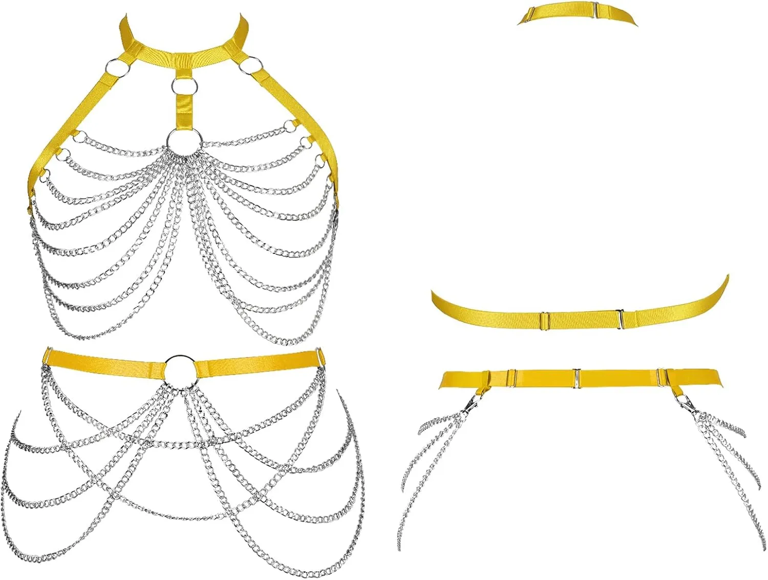 Women's Body Harness Bra Lingerie Plus Size Hollow Cage Metal Chain Bra Garter Set Carnival Punk Gothic Dance Costume