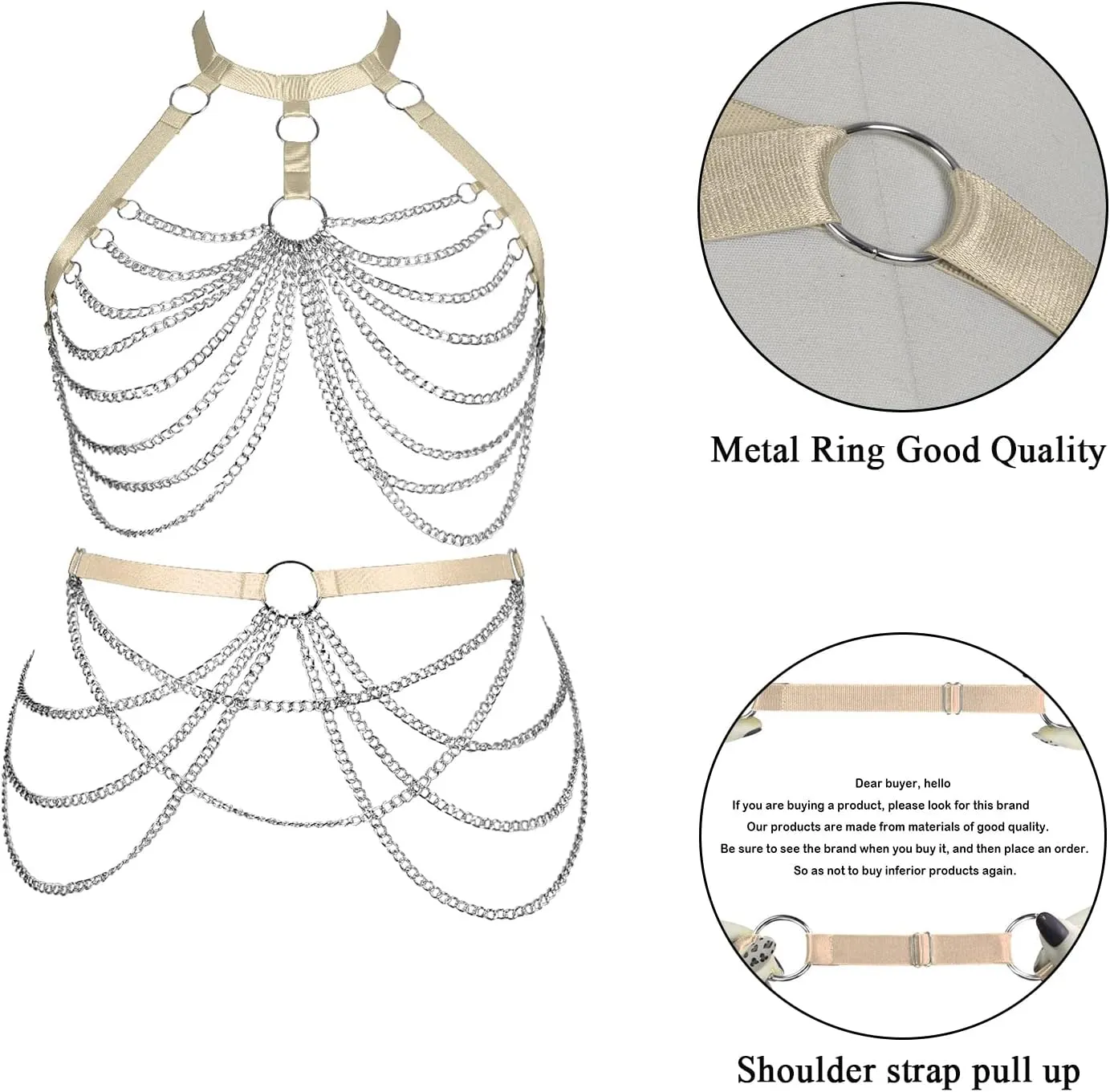 Women's Body Harness Bra Lingerie Plus Size Hollow Cage Metal Chain Bra Garter Set Carnival Punk Gothic Dance Costume