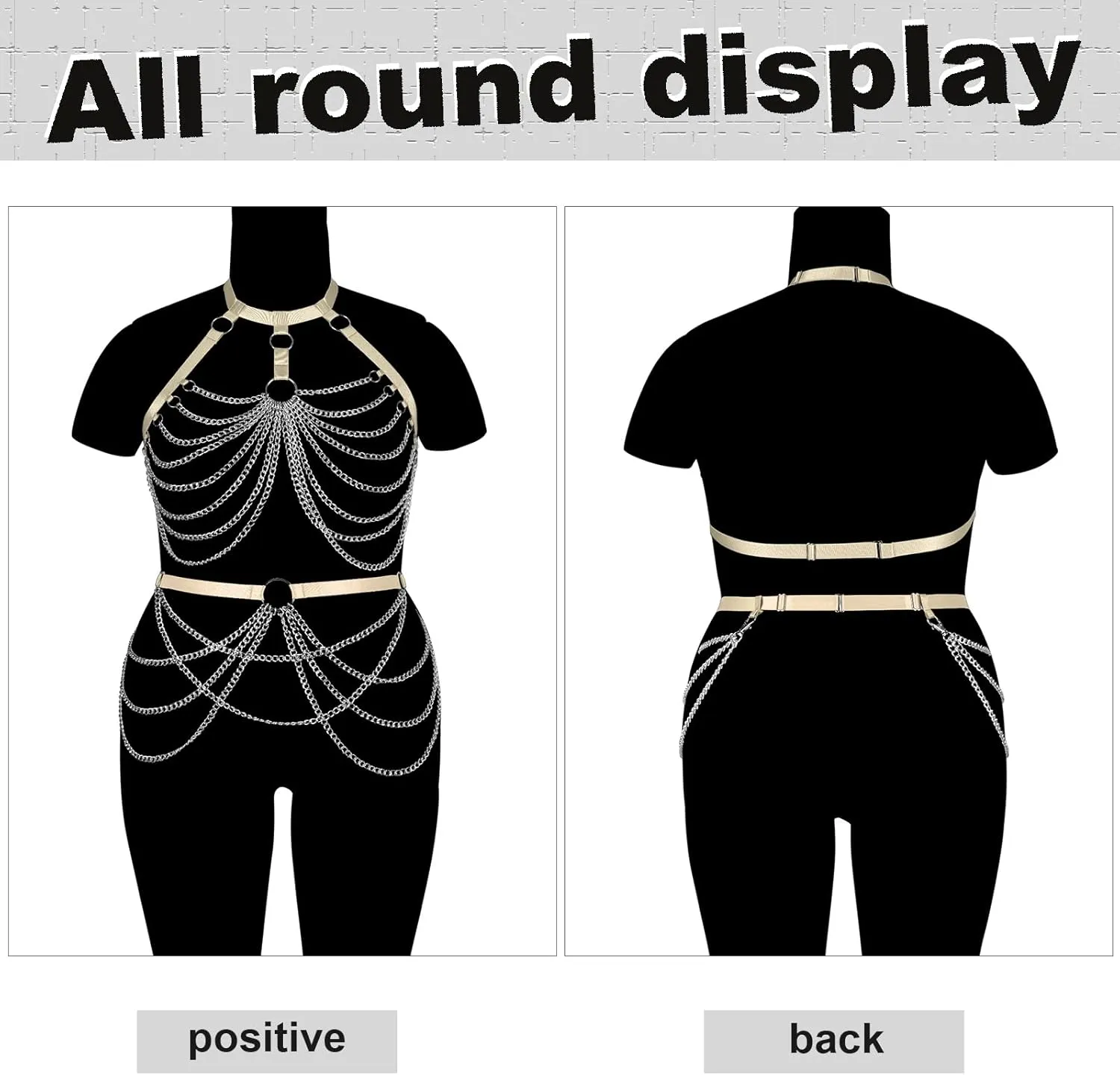 Women's Body Harness Bra Lingerie Plus Size Hollow Cage Metal Chain Bra Garter Set Carnival Punk Gothic Dance Costume