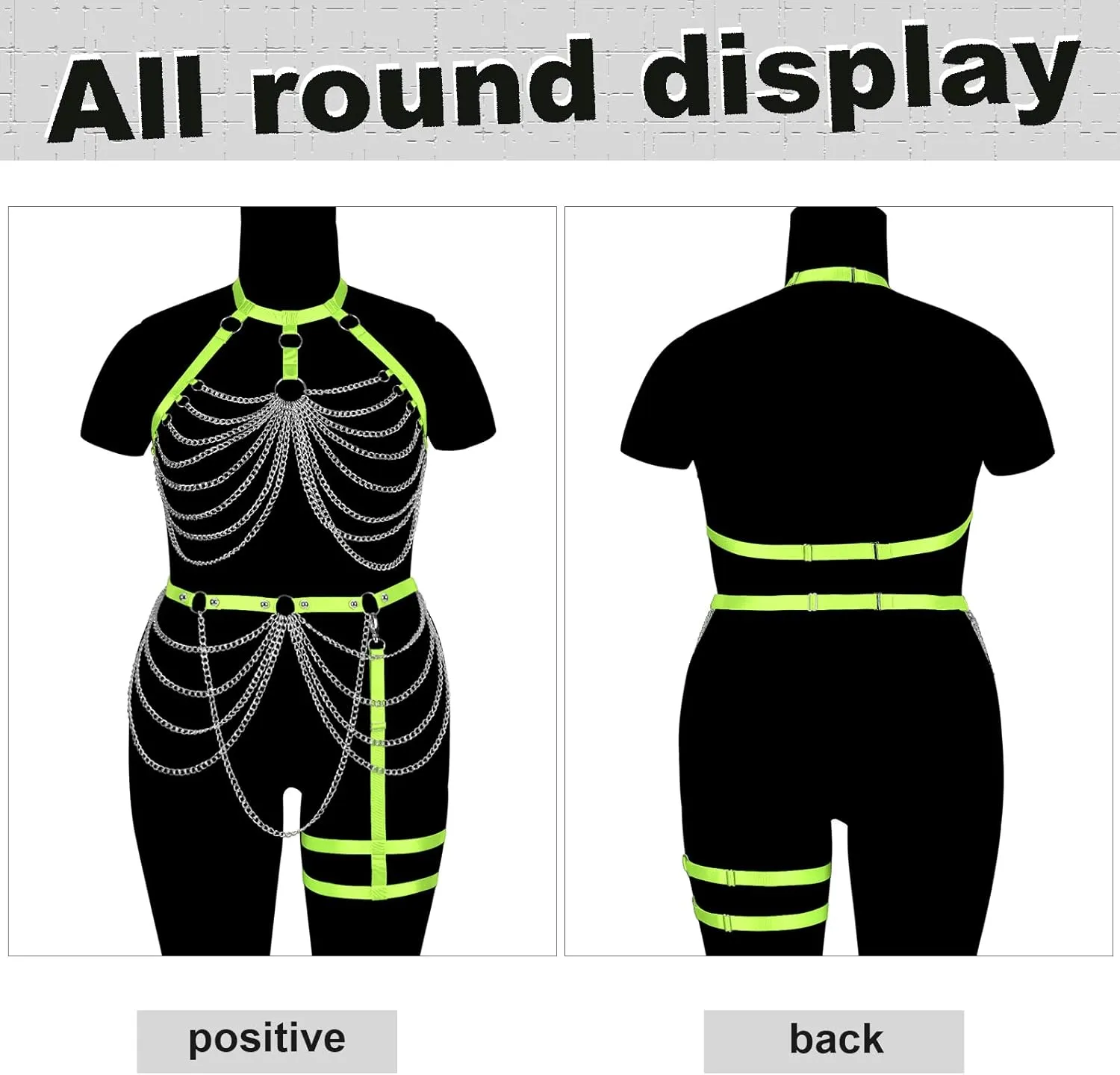 Women's Body Harness Bra Plus Size Cage Metal Chain Bra Stockings Fashion Garter Set Punk Gothic Carnival Dance Costume