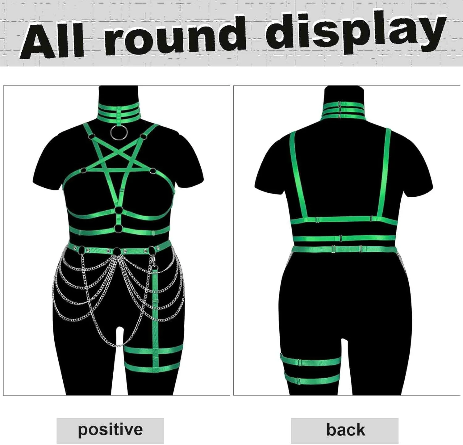 Women's Body Harness Pentagram Bra Plus Size Cage Bra Stockings Garter Set Punk Gothic Carnival Halloween Dance Costume