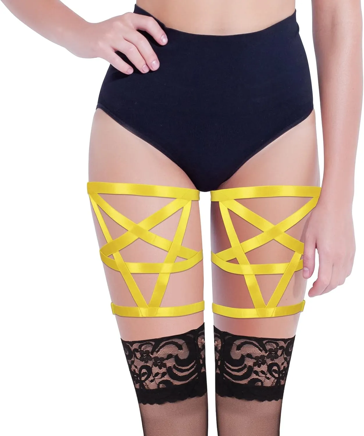 Women's Body Harness Pentagram Star Leg Loop Suspender Belt Thigh Cage Garter Belt Punk Goth Carnival Dance Costume