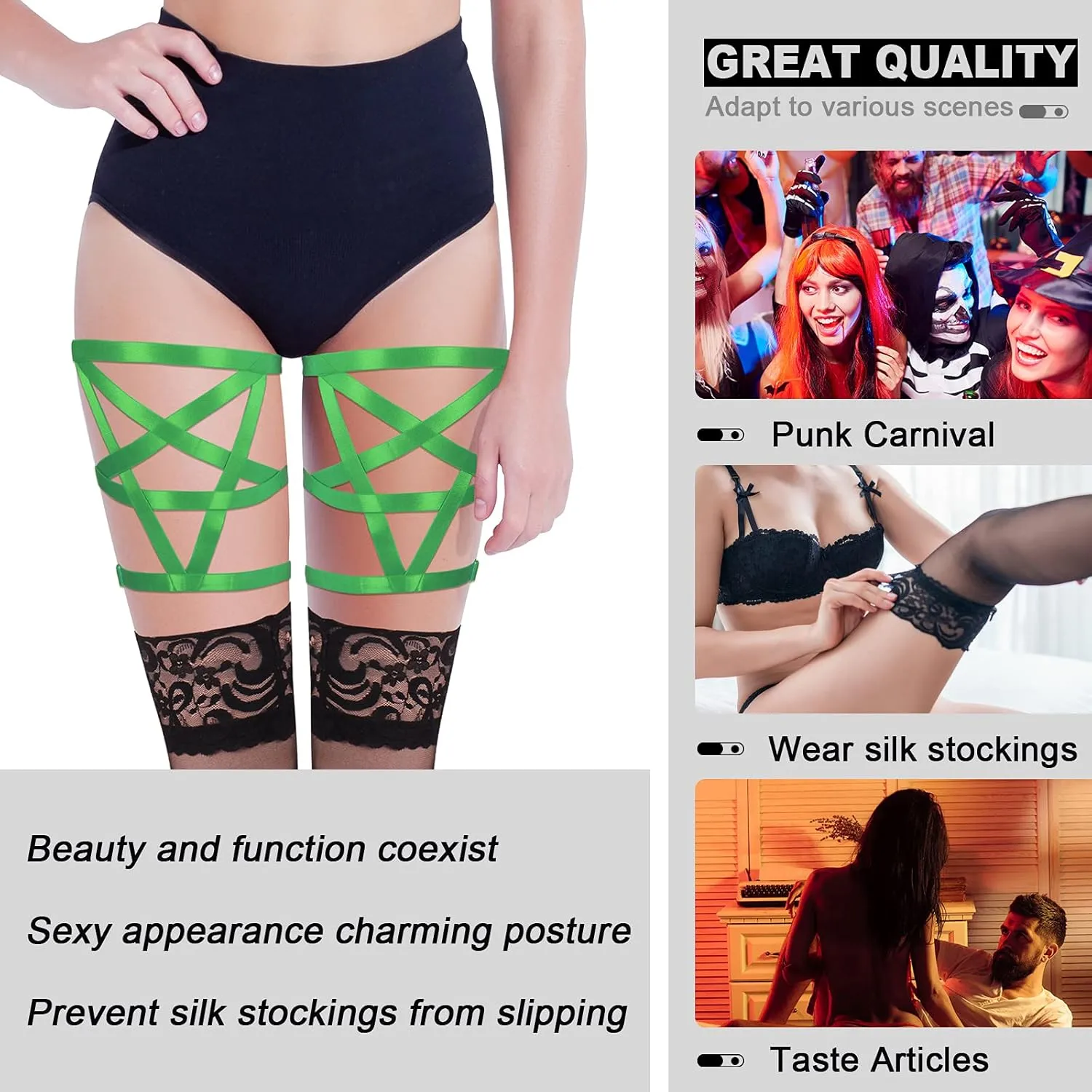 Women's Body Harness Pentagram Star Leg Loop Suspender Belt Thigh Cage Garter Belt Punk Goth Carnival Dance Costume