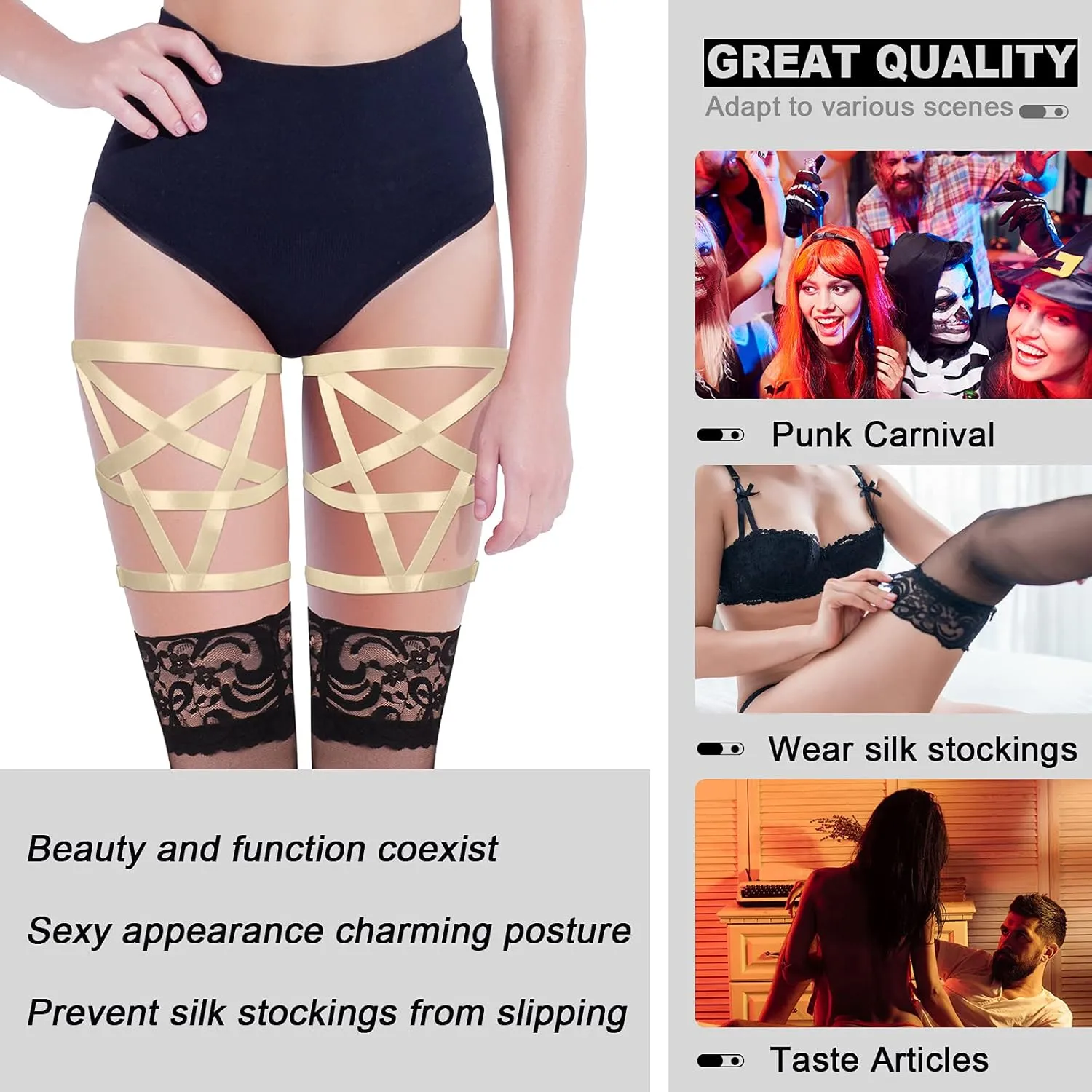 Women's Body Harness Pentagram Star Leg Loop Suspender Belt Thigh Cage Garter Belt Punk Goth Carnival Dance Costume